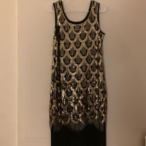 Art Deco Sequin Tassel Hem Flapper Dress